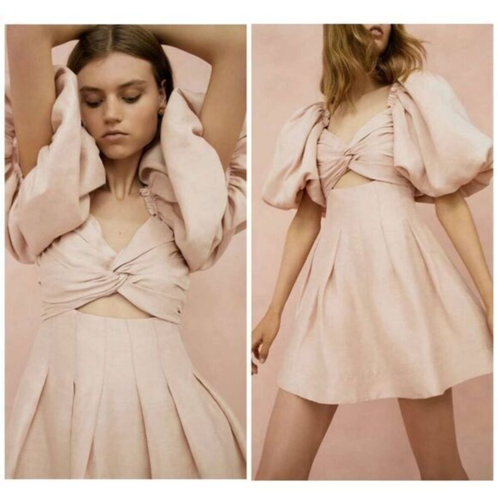 Aje Dusk Knot Puff Sleeve Mini Dress AU Size 4 / US Size 0